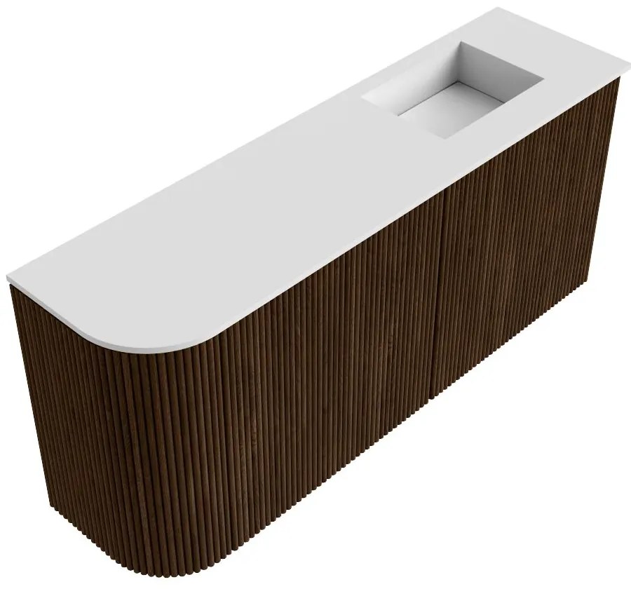Mondiaz Joya 90cm toiletmeubel ronding links walnut met wastafel faye rechts 1 kraangat talc