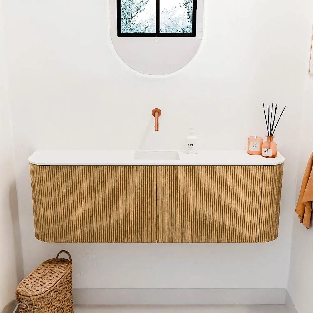 Mondiaz Joya 125cm toiletmeubel ronding links/rechts oak met wastafel faye midden zonder kraangat talc