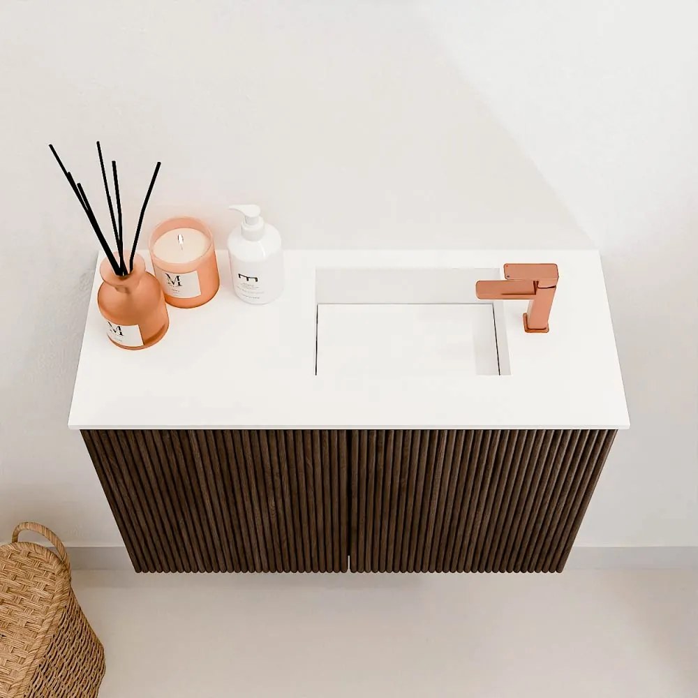 Mondiaz Joya 60cm toiletmeubel walnut met wastafel faye rechts 1 kraangat talc