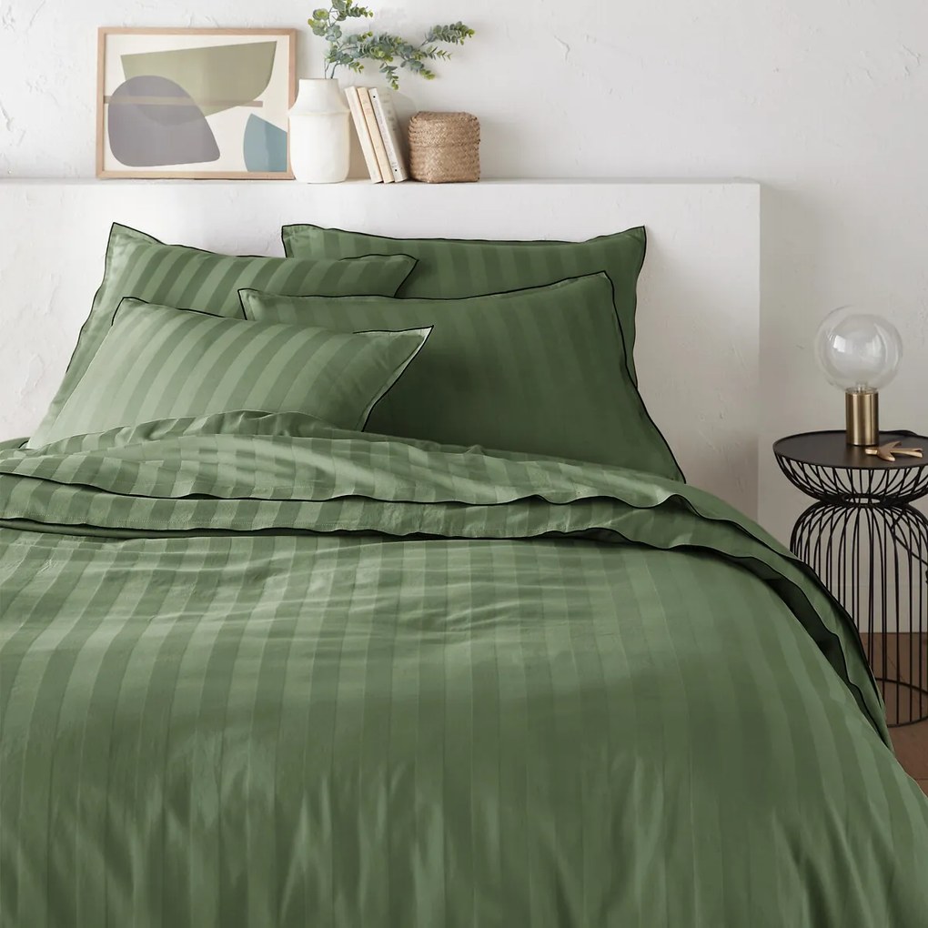 Dekbedovertrek in gewassen katoensatijn met 118 draden, streep Victor