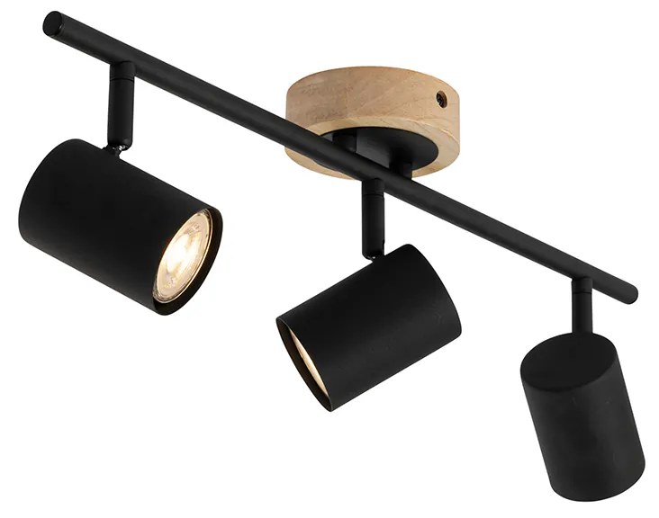 Moderne Spot / Opbouwspot / Plafondspot zwart met hout kantelbaar 3-lichts - Jeana Modern, Industriele / Industrie / Industrial GU10 Binnenverlichting Lamp