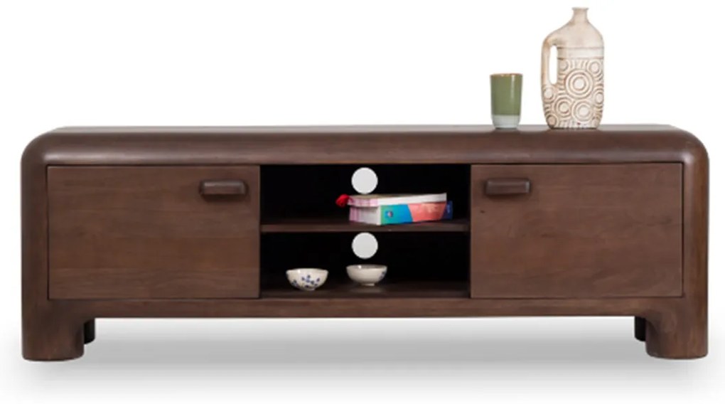 Tv-meubel Walnoot Hout Rond Design - 170x40x55cm.