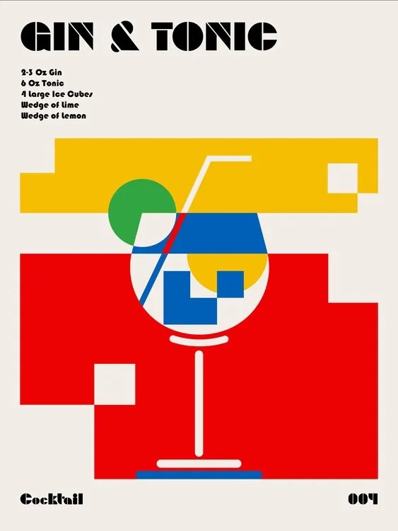 Ilustratie Gin a Tonic Bauhaus Cocktail, Retrodrome