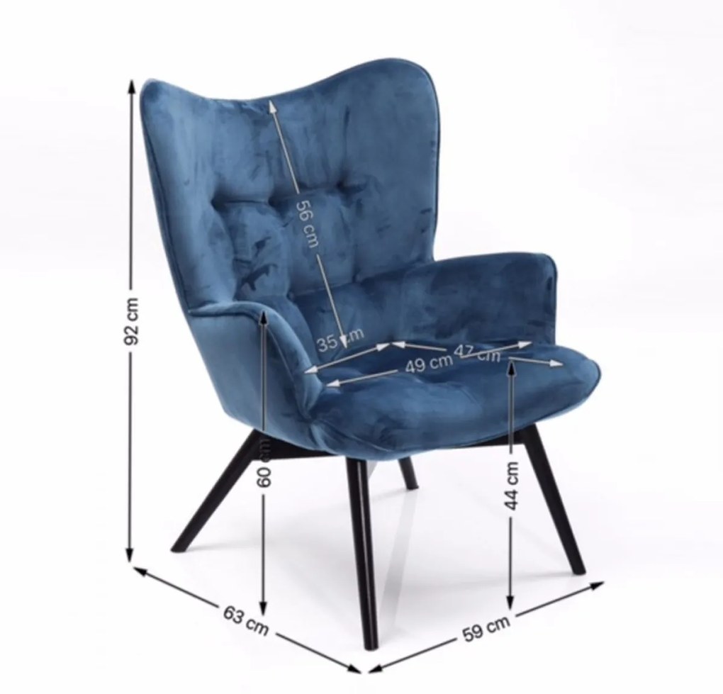 Kare Design Vicky Velvet Oorfauteuil Fluweel Blauw