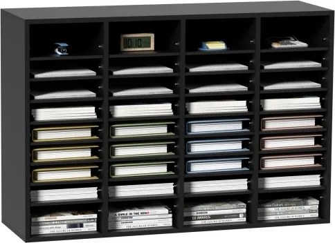 VEVOR 997 x 305 x 680 mm brievenbak bureau organizer, 2,3-5,6 cm verstelbaar A4 stapelbaar liggend, papierlade, opbergsysteem bureau organizer, archivering (zwart, 36 compartimenten)