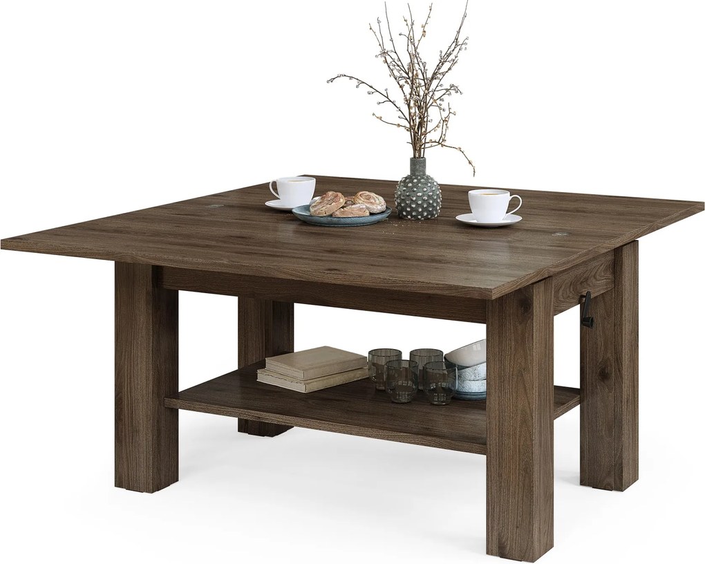 BRAVO elegant noten – uitschuifbare en in hoogte verstelbare salontafel, tafel met plank