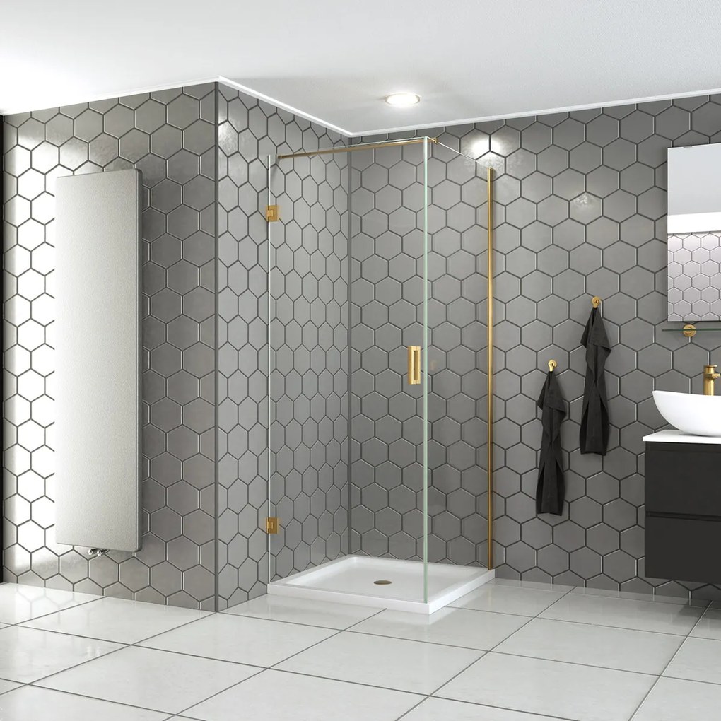 Saniclear Modern Brass douchecabine 100x80 met 80cm deur geborsteld messing