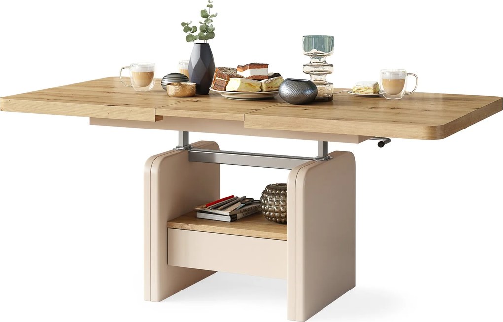 LEXUS verrijdbare koffietafel, met heffunctie, eiken artisan / beige