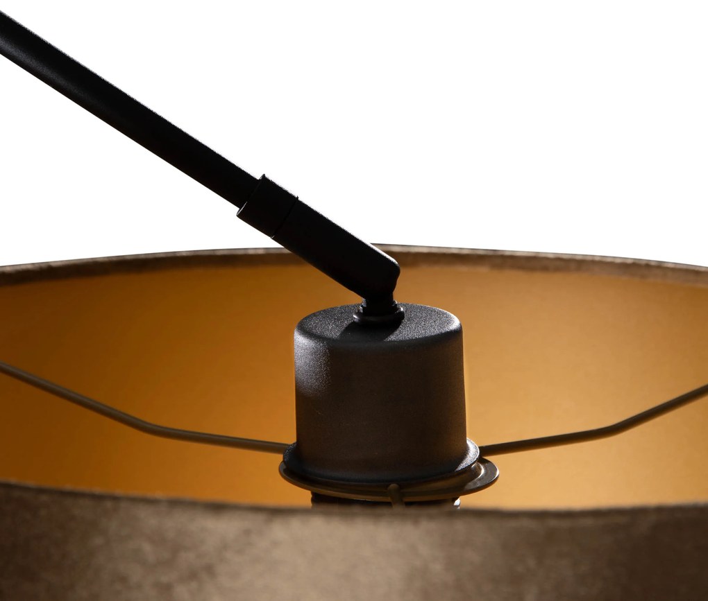 Hanglamp zwart met velours kap brons 35cm - Blitz Klassiek / Antiek, Modern E27 rond Binnenverlichting Lamp