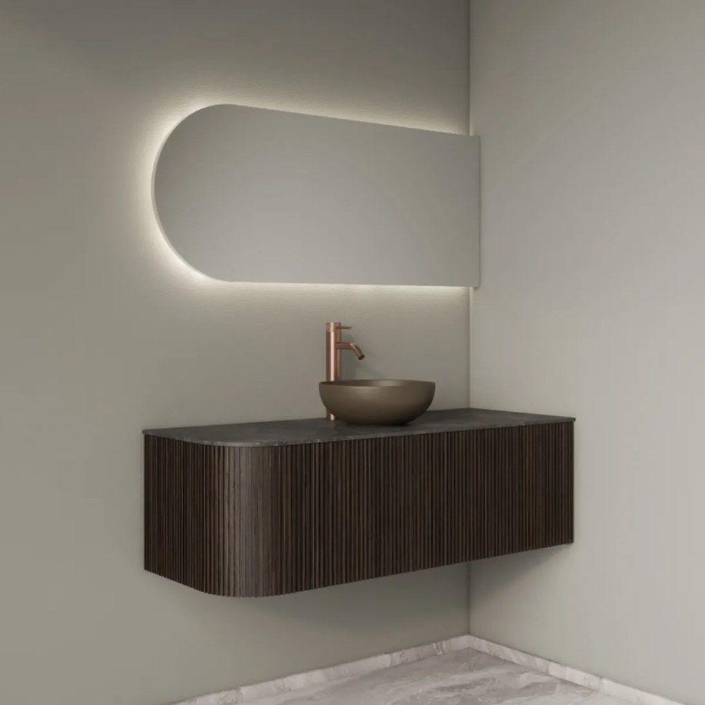 Gliss Design Alluro badmeubel ribbelfront met ronding links 120cm ebony en zwart leisteen toppaneel