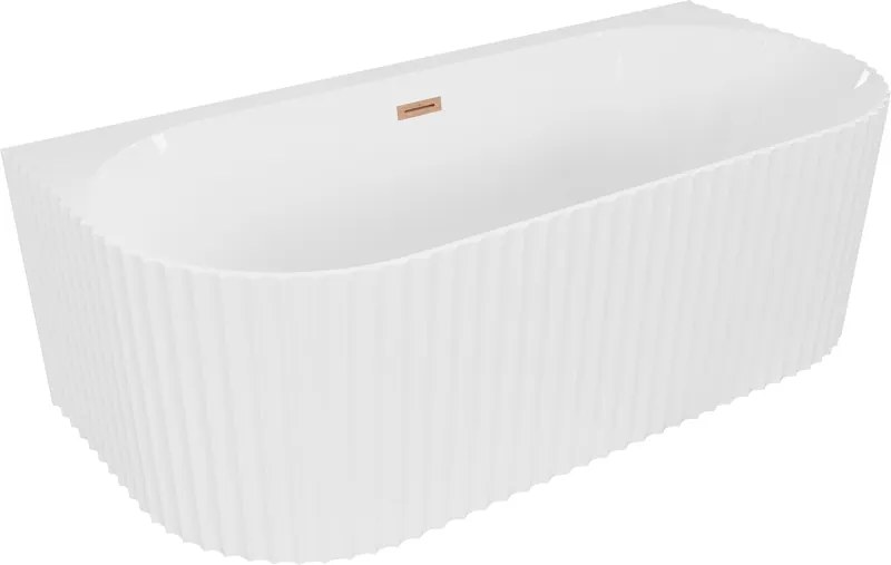 Mexen Sella vrijstaande badkuip aan de wand geribbeld 150 x 75 cm, wit glans, overloop geborsteld koper - 52711507500-65