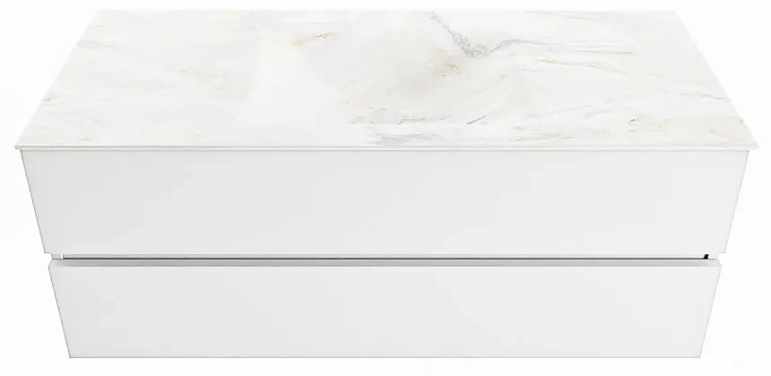 Mondiaz Vica DLux badmeubel 120cm talc 2 lades met wastafel ostra midden zonder kraangat