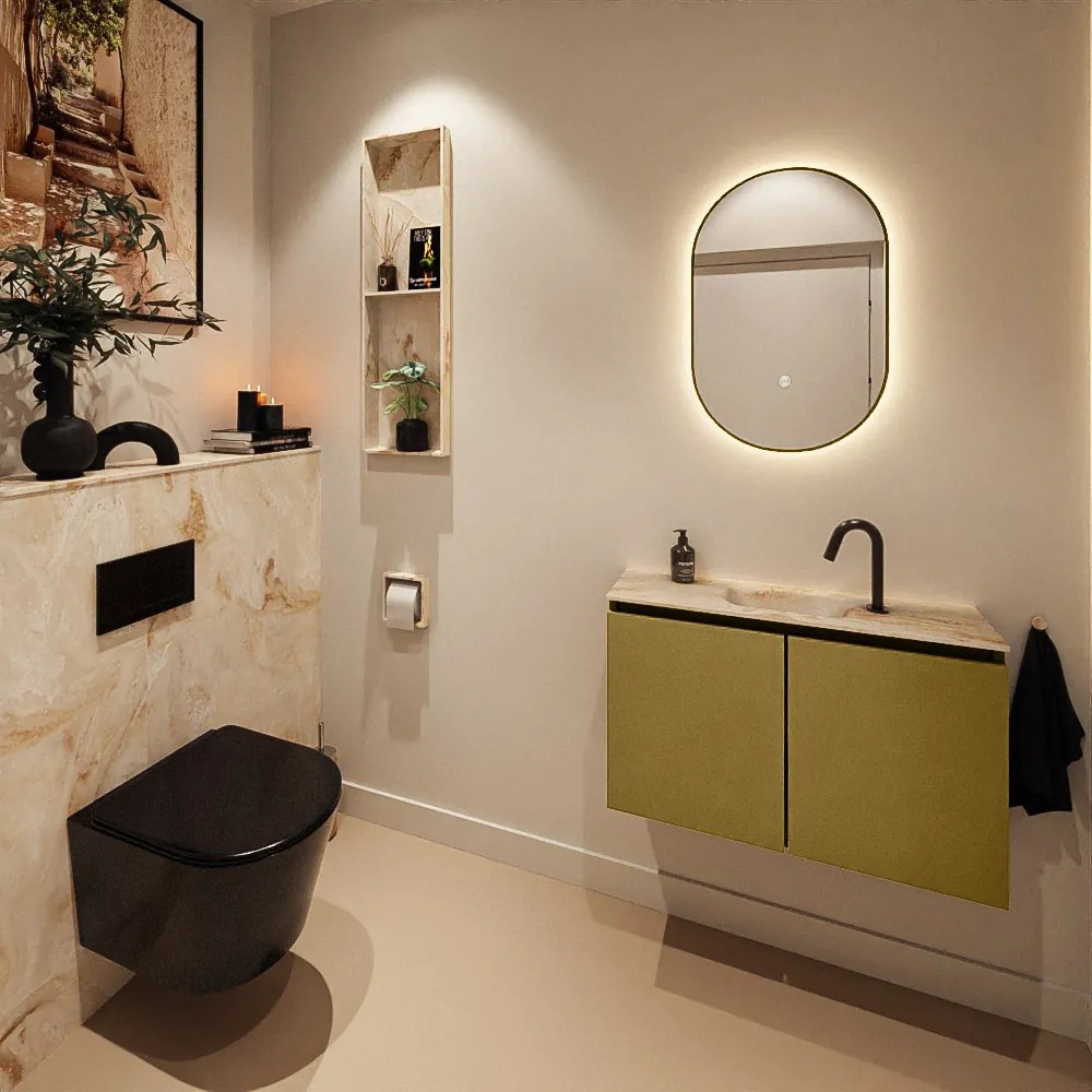 Mondiaz Ture DLux toiletmeubel 80cm oro met wastafel frappe midden met kraangat