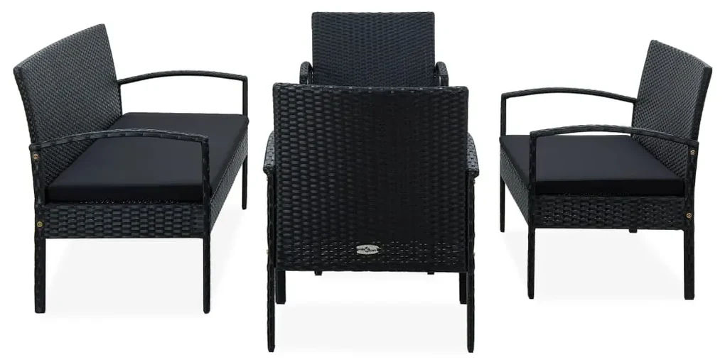 vidaXL 5-delige Loungeset met kussens poly rattan zwart