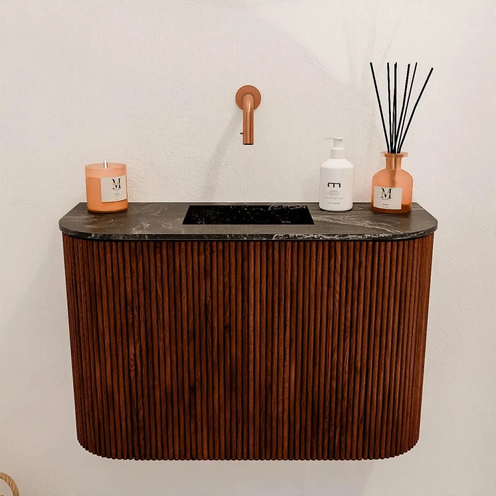 Mondiaz Joya DLux 65cm toiletmeubel ronding links/rechts ruby met wastafel faye midden zonder kraangat lava