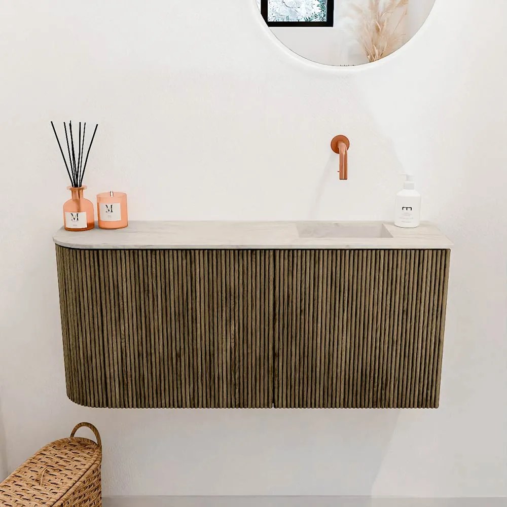 Mondiaz Joya DLux 90cm toiletmeubel ronding links dusk met wastafel faye rechts zonder kraangat ostra