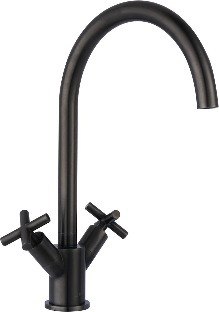 Job Accross keukenmengkraan tweegreeps met draaibare uitloop incl. aansluitslangen en filterstopkranen brushed black