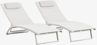 Set Van 2 Verstelbare Aluminium Ligstoelen Met Dulem-kussen Gardenia Wit - Sklum