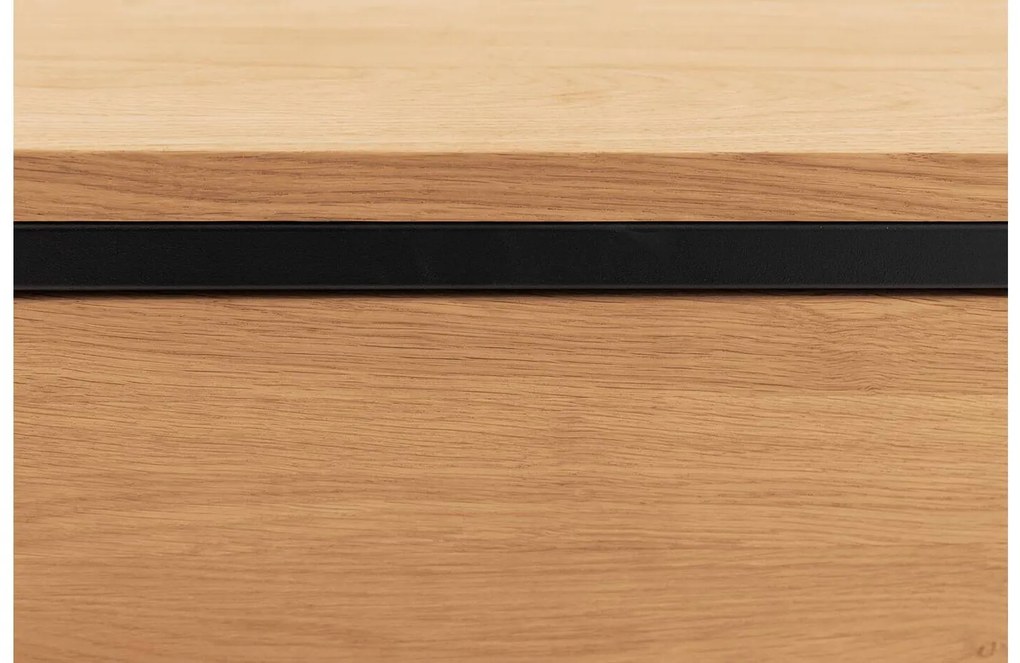 Goossens Nachtkastje Ord, Metaal ral 9005 zwart, met lade en bovenblad massief eik, 40 x 35 x 57 cm hoog