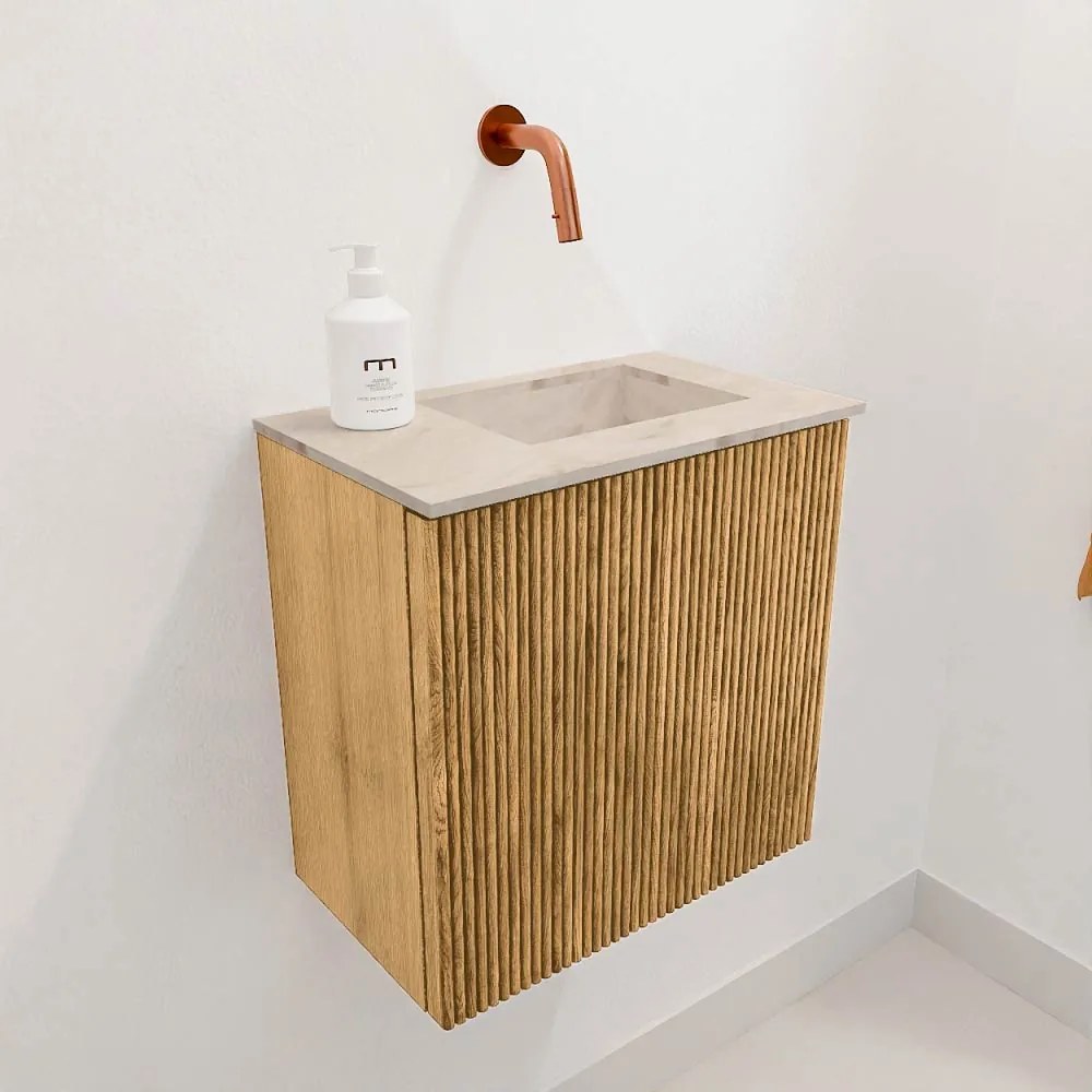 Mondiaz Joya DLux 40cm toiletmeubel oak met wastafel faye rechts zonder kraangat frappe
