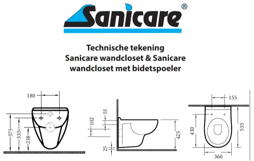 Sanicare wandcloset exclusief zitting