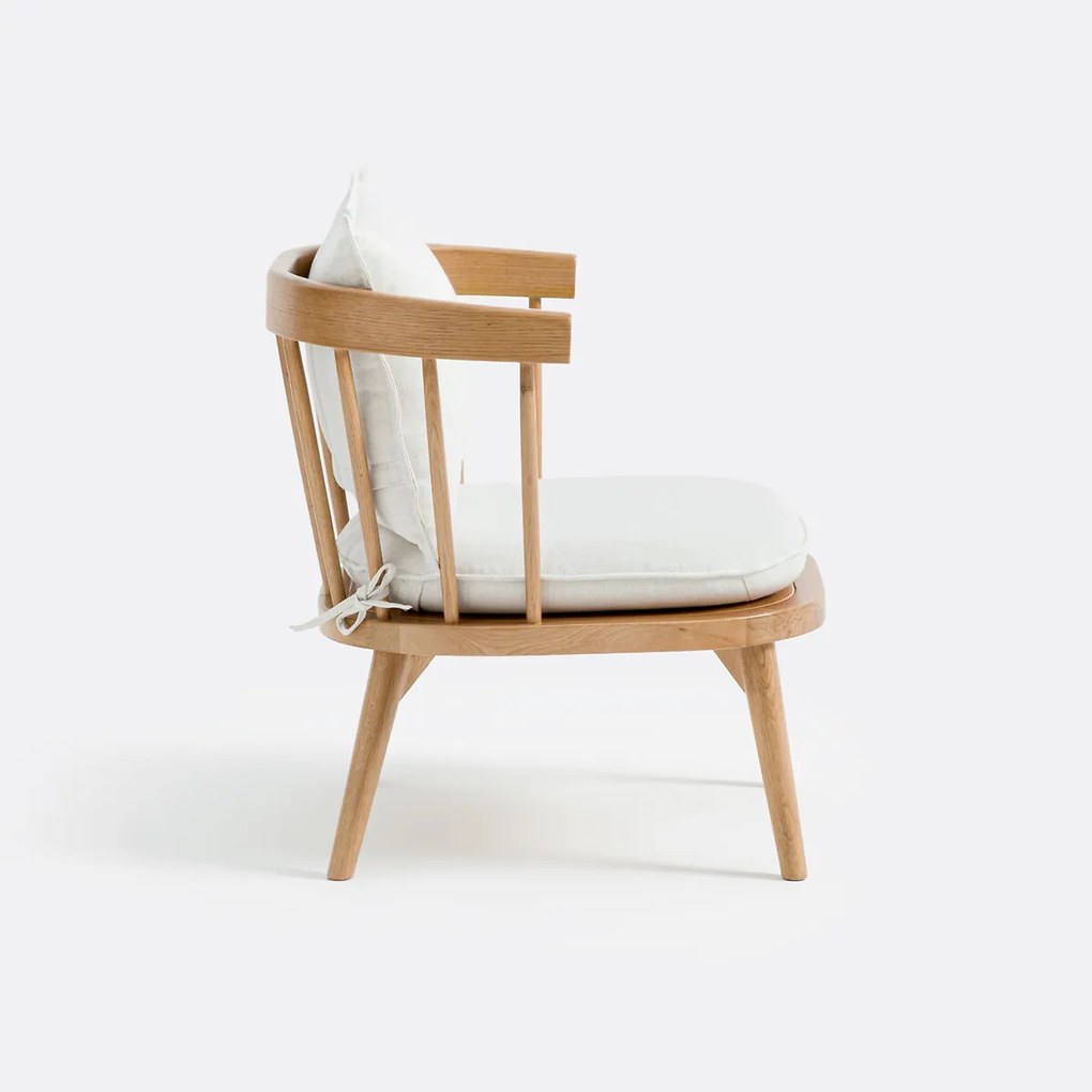 Eiken en stoffen fauteuil, Portman