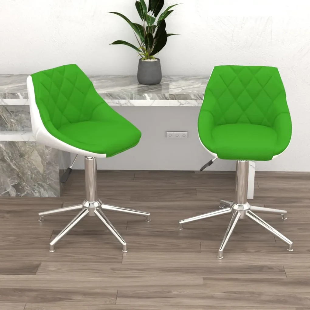 vidaXL Eetkamerstoelen draaibaar 2 st kunstleer groen en wit