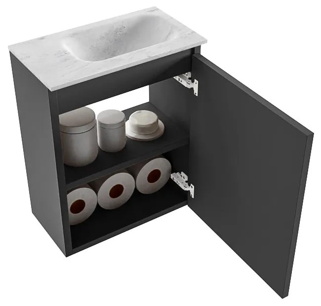 Mondiaz Ture DLux toiletmeubel 40cm dark grey met wastafel opalo rechts met kraangat