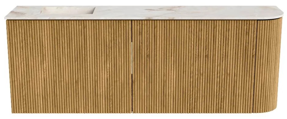 Mondiaz Joya DLux 110cm toiletmeubel ronding rechts oak met wastafel faye links zonder kraangat frappe