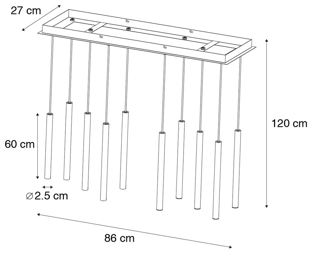 Eettafel / Eetkamer Hanglamp zwart met messing incl. LED dimbaar 10-lichts - Bea Design Binnenverlichting Lamp