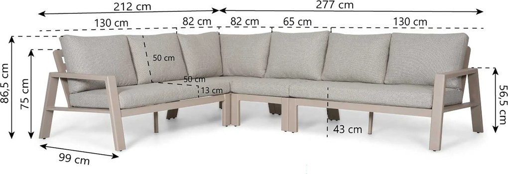 Hoek loungeset 6 personen Aluminium Zand/Beige  Lifestyle Garden Furniture Melone