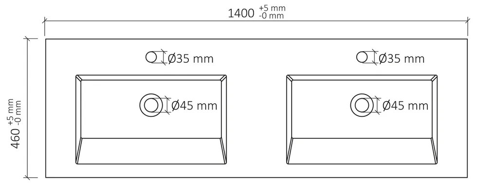 Differnz Industrial wastafel 140cm kunstmarmer