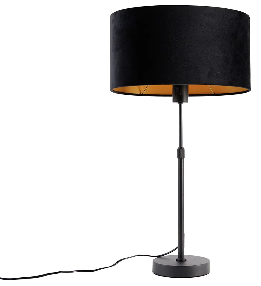 Tafellamp zwart met ovale velours kap zwart 35cm - Parte