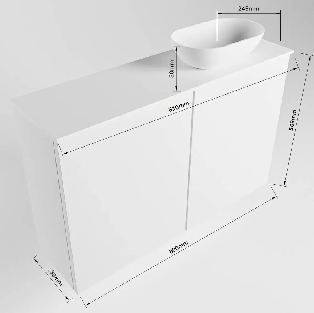 Mondiaz Fowy toiletmeubel 80cm rosee met oudroze waskom rechts zonder kraangat