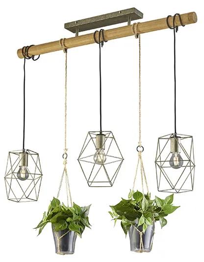 Eettafel / Eetkamer Landelijke hanglamp staal met hout 3-lichts - Sarah Landelijk E27 Binnenverlichting Lamp
