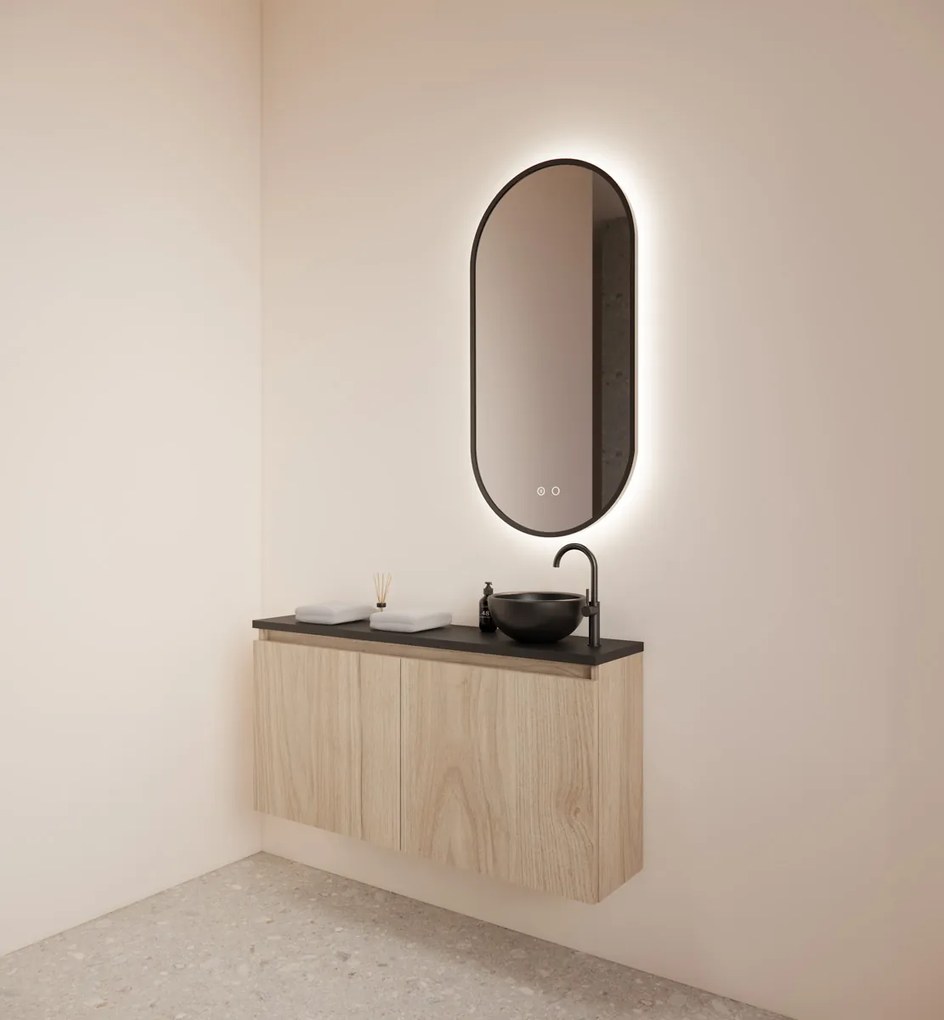 Gliss Design Echo toiletmeubel 100cm kastanje met toppaneel zwart mat