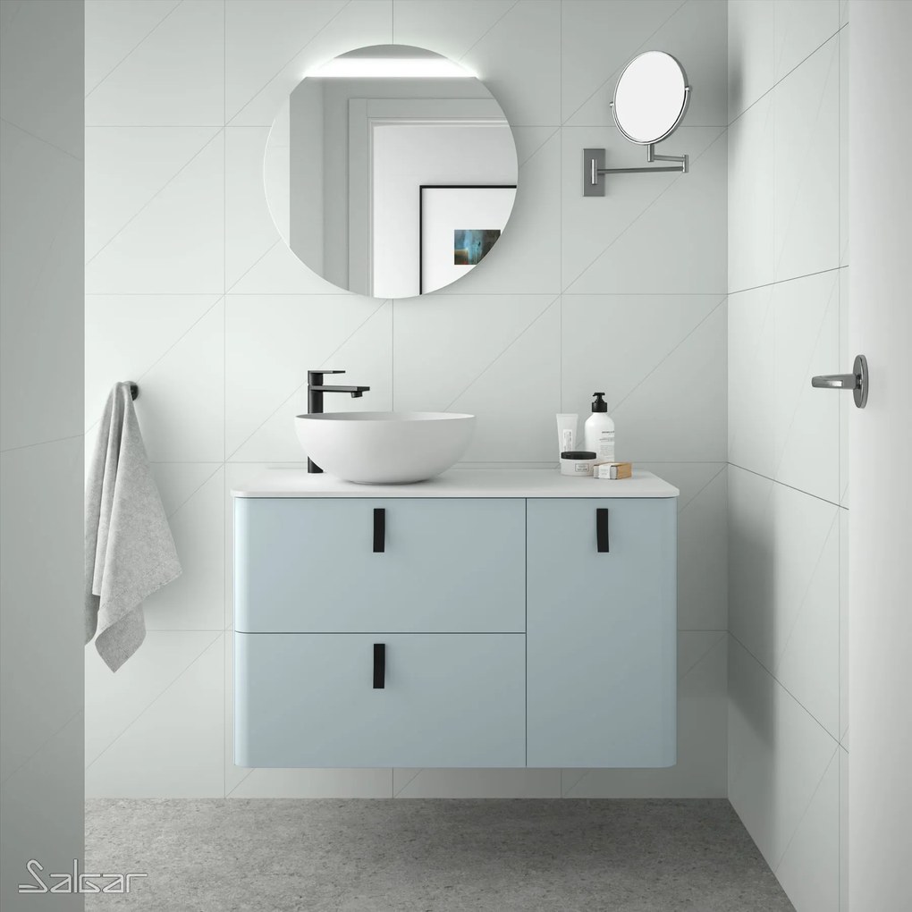 Muebles Unique badmeubel 120cm links cielo blauw met waskom en zwarte grepen