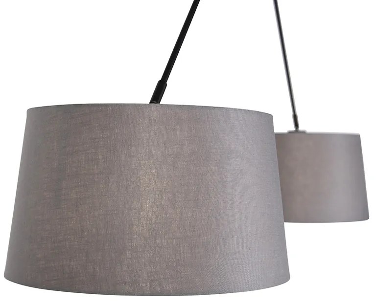 Eettafel / Eetkamer Hanglamp zwart met linnen kappen antraciet 35 cm 2-lichts - Blitz Modern E27 cilinder / rond rond Binnenverlichting Lamp