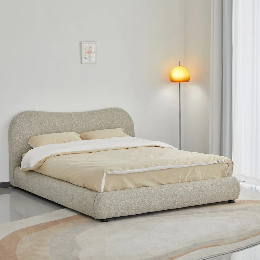 Bedframe Beige Stof Met Organisch Hoofdbord 160x200 Cm