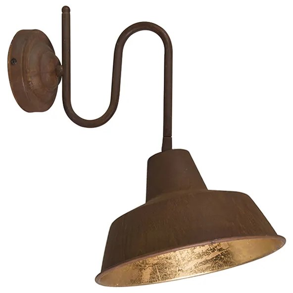 Industriële wandlamp roest met gouden binnenkant - Factory