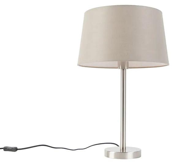 Stoffen Moderne tafellamp staal met taupe kap 35 cm - Simplo Modern E27 rond Binnenverlichting Lamp
