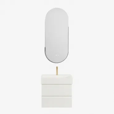 Badkamermeubelset Van Hout En Essenhoutfineer Met Geïntegreerde Wastafel Ona Wit & Oval Led And Antifog Black 45x105 Cm Vacson & Goud - Sklum
