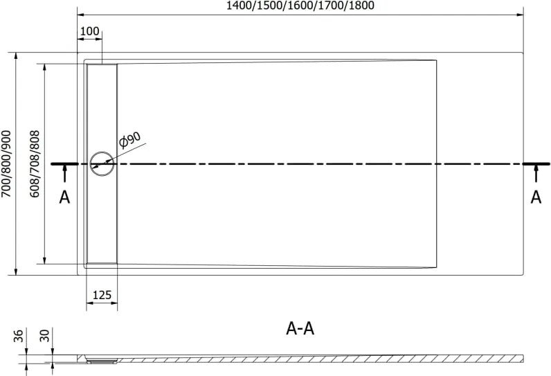 Mexen Amon rechthoekige douchetank SMC 140 x 70 cm, wit - 4F107014