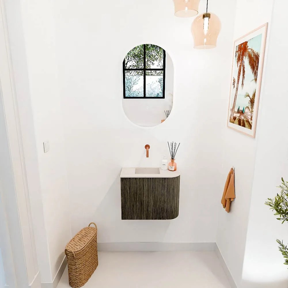 Mondiaz Joya DLux 50cm toiletmeubel ronding rechts shadow met wastafel faye links zonder kraangat meli