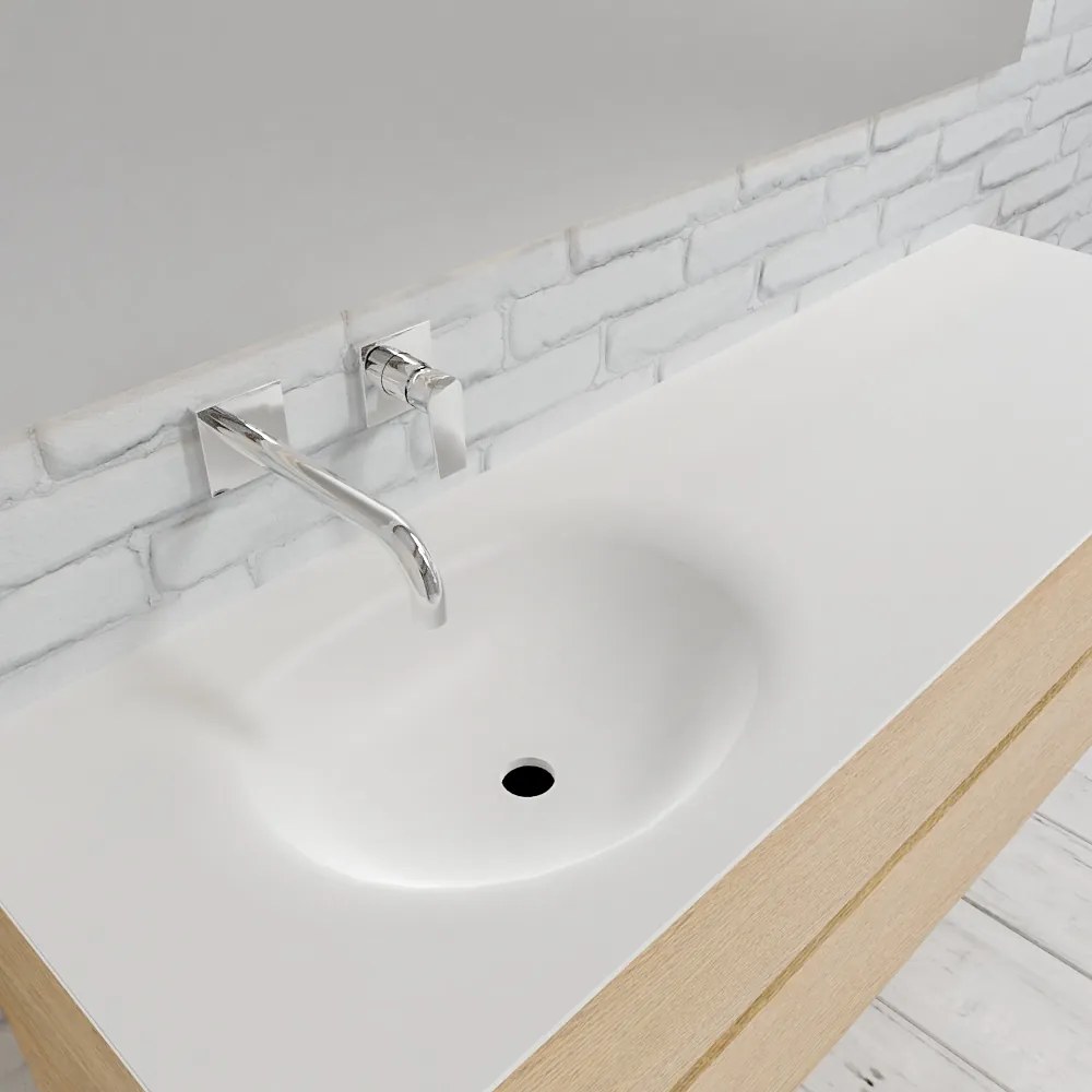 Zaro Sevilla Solid Surface badmeubel 150cm licht eiken zonder kraangat spoelbak links met 2 lades