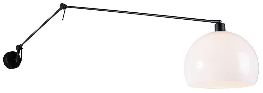 Wandlamp zwart met kap wit 30 cm verstelbaar - Blitz