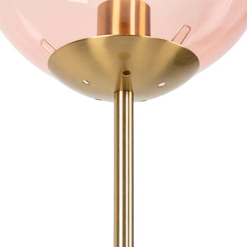 Art Deco vloerlamp messing met roze glas - Pallon Art Deco E27 Binnenverlichting Lamp