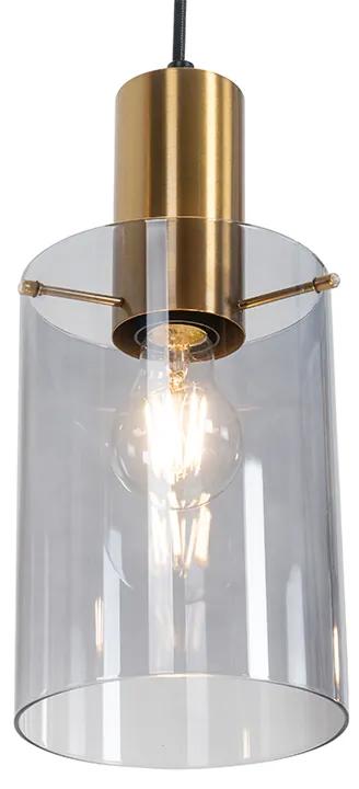 Eettafel / Eetkamer Hanglamp messing met smoke glas langwerpig 3-lichts - Vidra Modern E27 Binnenverlichting Lamp