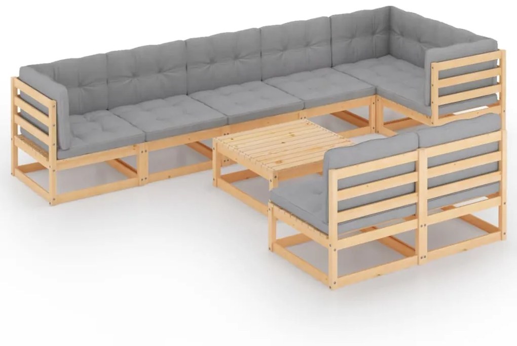 vidaXL 9-delige Loungeset met kussens massief grenenhout