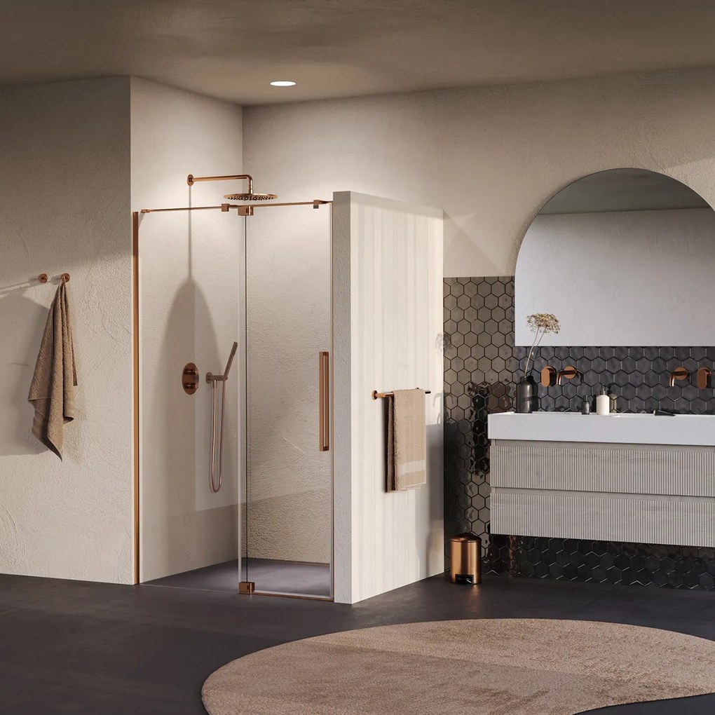 Brauer Stellar nisdeur met vaste wand 100cm koper geborsteld PVD